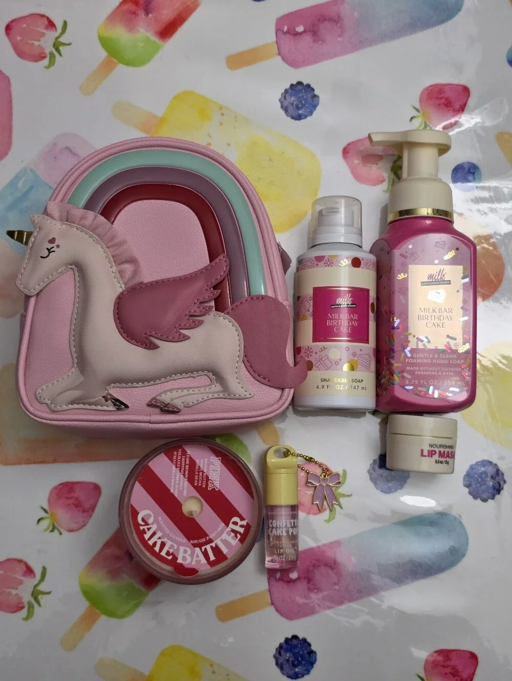 Bath & Body Works Pink Unicorn Kids Girls Birthday Cake Milk Bar Gift Set